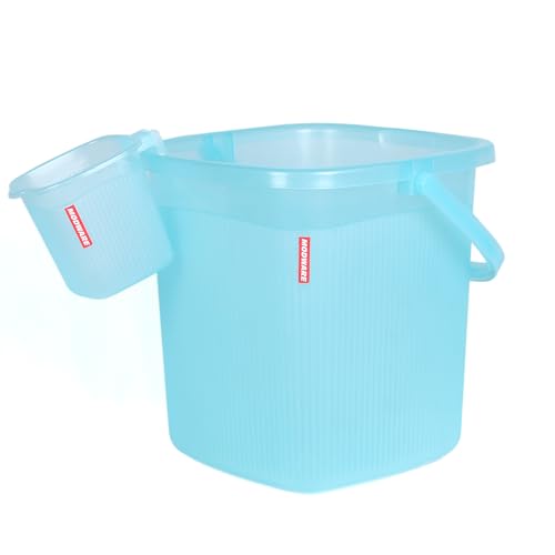 Image of MODWARE Plastic Bucket with Mug Set, 20L Transparent Bucket with 1 Litre Mug, Durable Lightweight Bathroom Set (Blue, 20L)