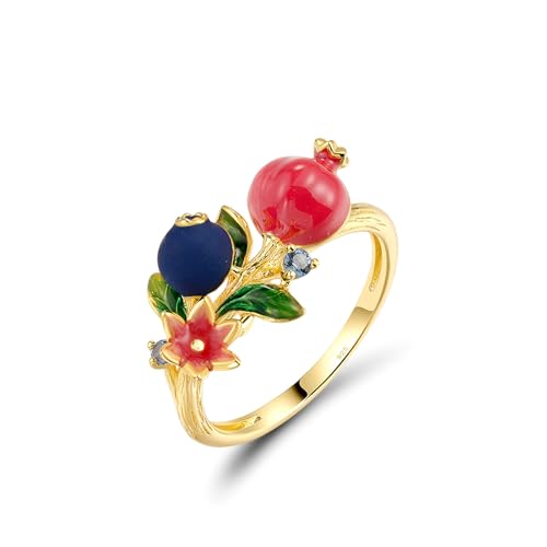 Bague en argent sterling 925 de haute qualité ornée de fleurs en émail coloré pour femme