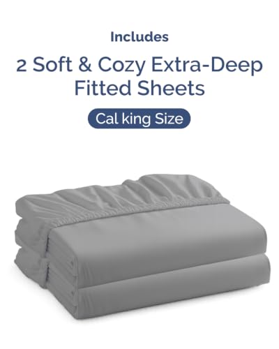 Image of CGK Linens 2 Pack Extra Deep Cal King Fitted Sheets - Steel Blue
