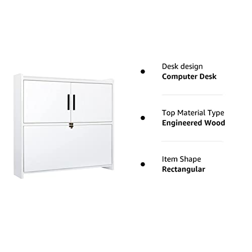 Yusing Floating Desk, Wall Mounted Computer Desk Workstation With Storage Compartments & Cork Board For Home, Office(White) #TOP7