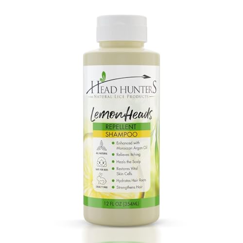 Head Hunters Lemon Heads Natural Repellent Shampoo - Daily Hair Care for Kids and Adults - Non-Toxic Effective Lice Prevention Without Chemicals - 12 Oz