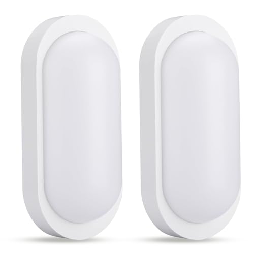2 Stück LED Kellerlampe 18W 2000Lm Neutralweiß 4000K, LED Ovalleuchte, IP65 Wasserfest, Wandleuchte, Außenleuchte, ldeal für Kellertreppe, Balkon, Keller, Waschküche, Terrassen oder Gartenhäuser, Weiß