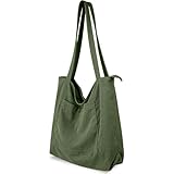 flintronic Bolsa Hombro de Pana Mujer, Bolso Bandolera para Mujer, Gran Bolso de Hombro Mujer, con Cremallera y Bolsillo Interiorpara Compras, para Viajes, Trabajo, Escuela-Verde