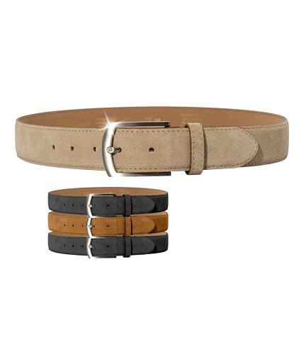 Weinmann® Gürtel Herren Alaska Belt – Feines Veloursleder – 100% italienisches Rindsleder, schicker Ledergürtel – Breite 3,5 cm – Made in DE, Sand