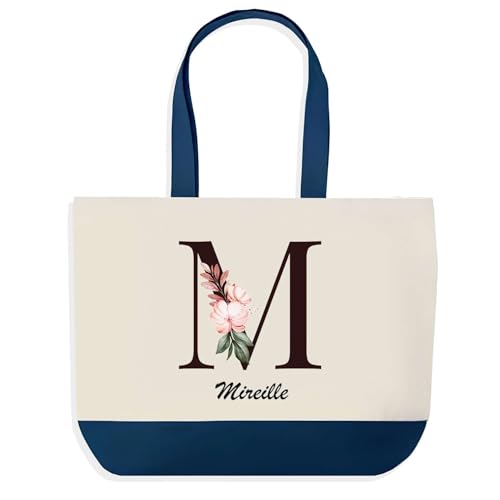 Grand sac de course provision bleu Mireille Planetee lettre fleur