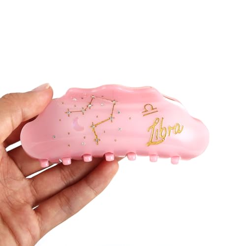 Libra Zodiac Constellation Hair Claw with Rhinestones, Pink Personalized Acetate Hair Clip for Women Gift 1 Piece