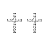Tiny Mini Cross Earrings, 14K White Gold Plated Small Cubic Zirconia Earrings Studs for Women Dainty Simple Jewelry Silver