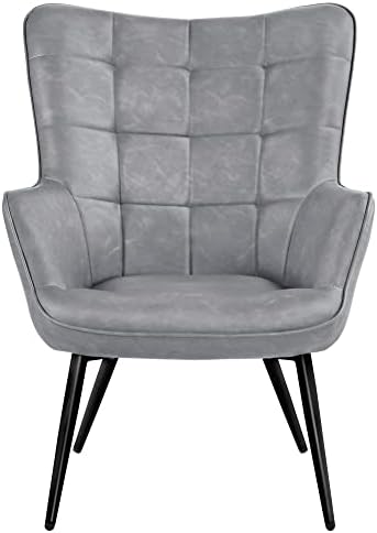 Yaheetech Living Room Chairs Faux Leather Accent Tufted Accent Chair Armchair for Kitchen Leisure Bedroom and Reataurant, Gray