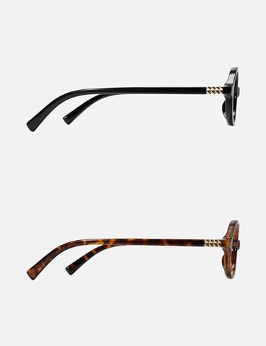 Image of Slocyclub 2 pack Fashion Oval Glasses for Women Men Vintage Oval Small Frame Eyeglasses Retro Blue Light Blocking Glasses, Black and Whiskey Tortoise