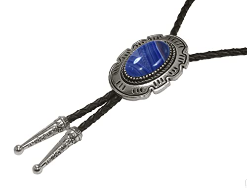 Image of Moranse Bolo Tie with Natural Tiger Eye Stone Celtic Style Genuine and Cowhide Rope