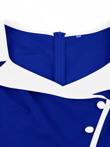 Wellwits Women's Collared Button 3/4 Sleeves 1940s Vintage Work Dress3