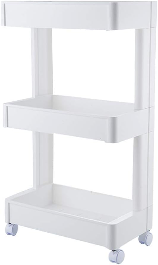 Keraiz 3 Tier STL-02-50-3-TROLLEYORGANIZER Space-Saving Plastic Multi-Purpose Storage Trolley | Bedside Laundry Room Indoor Outdoor Self-Draining Rolling Rack/Stand/Organizer, White