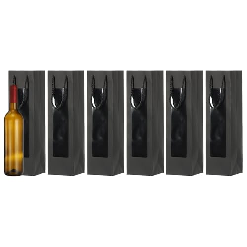 Sac cadeau papier kraft noir avec poignées lot de 6 pièces pour bouteilles