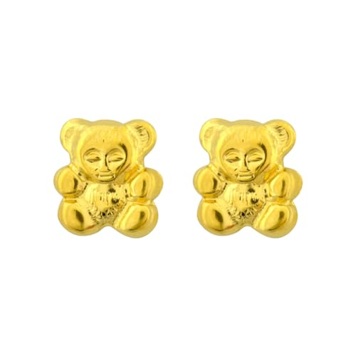 STUDEX Tiny Tips Kids Earrings | Gold Plated Double Teddy Bear | Hypoallergenic and Nickel Free for Sensitive Ears | Birthday Gift for Little Girls | Gold Plated Post