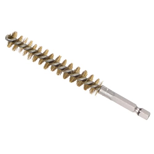 Image of Bore Brush, 12mm Dia 75mm Length, Brass Twisted Cleaning Wire Brushes with 1 /4 inch Hex Shank - (Applications: for Power Drill)