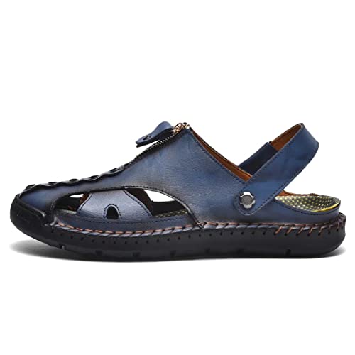 Men Closed Toe Leather Beach Sandals,Handmade Fashion Fisherman Waterproof Slides Sandal,Casual Water Slippers Shoes2