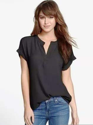 CAMISA FEMININA MANGA CURTA COM DECOTE V (PRETA, GG)