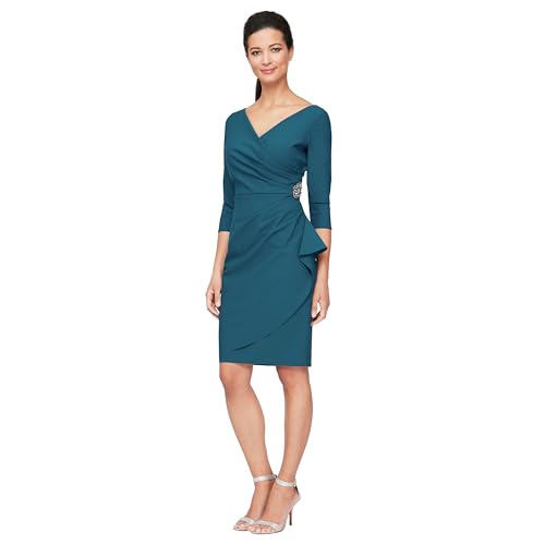 Image of Alex Evenings Women's Slimming Short Sheath 3 /4 Sleeve Cocktail Dress, Wedding Guest