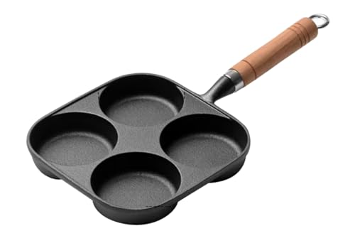 Dohera パンケーキプレート 円形 仕切り付き 玉子焼き器 卵焼き器 3つ穴4つ穴 5つ穴 フライパン 目玉焼き鍋 鋳鉄製 コーティングなし 丈夫 耐摩耗 直火 IH対応 朝食パンケーキクレープ パン 野外キャンプ用 一人用 片手鍋 家庭用 ??用 掃