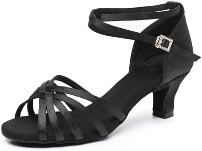 Rosefinch Latin Dance Shoes for Womens Satin Ballroom Salsa Practice Performance Wedding Dancing Shoes High Heels Dancing Shoes for Girls Ladies 5cm Black 39