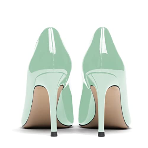 WAYDERNS Women's Patent Slip On Crystal Buckle Pointed Toe Crystal Rhinestone Stiletto High Heel Pumps Shoes 3.5 Inch4