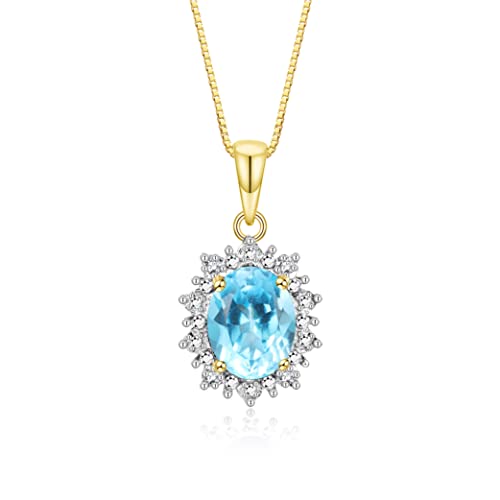 Image of Rylos Women's Yellow Gold Plated Silver Princess Diana Ring & Pendant Set. Gemstone & Diamonds, 9X7MM Birthstone. Matching Friendship Jewelry, Sizes 5-10.