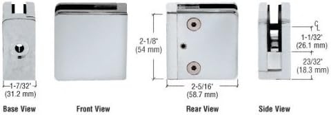 C.R. LAURENCE Z812SC CRL Satin Chrome Z-Series Square Type Flat Base Zinc Clamp for 1/2" Glass