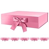 GREEN BEAN 6 Large Gift Boxes with Lids for Present 13x9.7x3.4 Inches, Pink Magnetic Gift Box with Ribbon, Bridesmaid Proposal Boxes, Luxury Gift Boxes (Glossy Pink)