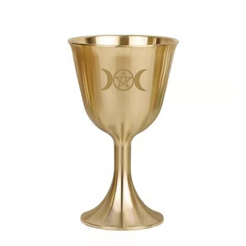 Genérico Cáliz de Pentagrama Alto - Copa de cáliz de latón Macizo de 80 mm | Copade de Pentagrama de Triple Luna, Ritual Wicca3.1 Alto PentagrChalice, Cobre Puro, Copa de latón, Tarot, de Altar