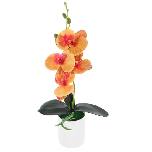 OHPHCALL Orquídea Artificial Maceta Naranja Planta Decorativa Realista y Resistente para Hogar Oficina y Centros de Mesa Simulación Natural y Ligera