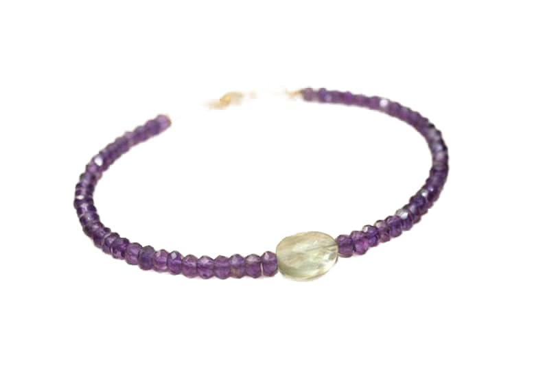 Bracelet améthyste aigue-marine perles 3mm facettées et fermoir argent doré homme femme