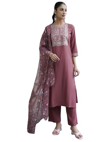 Image of Sanisa Women's Silk Blend Sequins Embroidery Straight Kurta with Pant and Dupatta Set