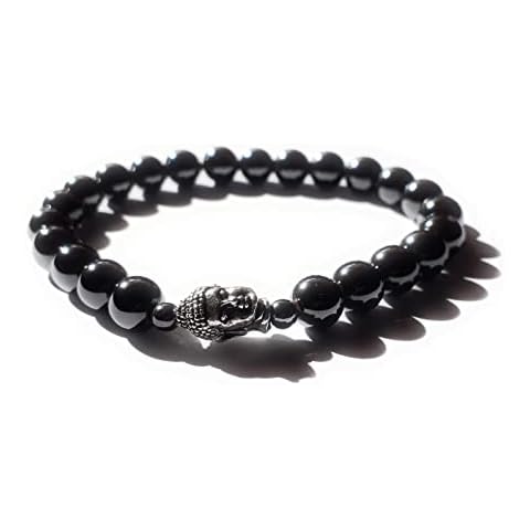 Hematite Buddha Bracelet with Silver Buddha Head - Calming Stone Cover