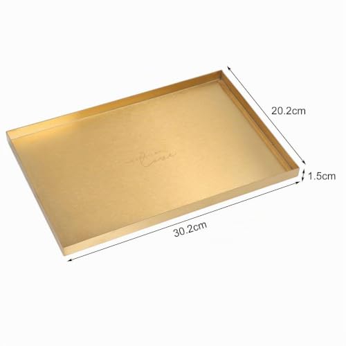Nikou Moderne Métal Or Plaque Rectangle Plateau De Rangement Cosmétique Bijoux Affichage Plateau en Acier Inoxydable Décoratif Doré, 30,2 x 20,2 x 1,5cm – vue 3