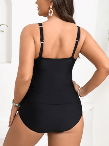 CUPSHE Women’s Plus Size Tankini Sets High Neck Mesh Cutouts Two Piece Swimsuits Adjustable Straps Mid Rise2