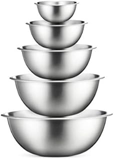 FineDine Mixing Bowls Set - 5-Piece, Easy-Grip, Stainless Steel Mixing Bowls for Baking, Cooking, Salad & Food Prep - Large, Medium and Small Metal Nesting Bowls