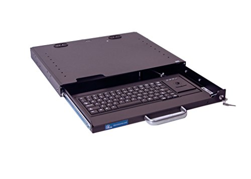 DR4-TB-BK2 1U Rackmount Lockable Industrial Keyboard with Integrated Trackball Mouse (USB) and Adjustable Depth Rear Mount Bracket Supporting 4 Post and 2 Post Relay Rack