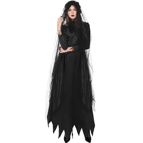 Costume de sorcière horreur : devenez la reine de la soirée d'Halloween en robe longue noire