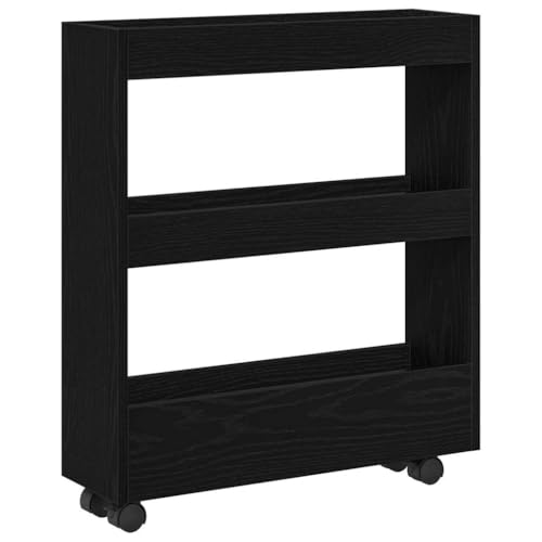 vidaXL Carrito Organizador de baño, Estrecho, con Ruedas y de Madera Negra Cocina, Ayuda a organizar y almacenar Tus Cosas en casa.