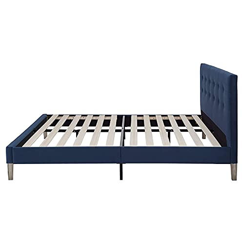 Image of Decoro Seattle Modern Tufted Upholstered Platform Bed | Headboard and Wood Frame with Wood Slat Support, King, Antonio Sapphire