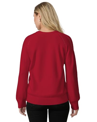 COSSEN Womens Fall Sweater Casual Long Sleeve Crewneck Pullover Sweaters Hollow Out Trendy Outfit L Red — view 5