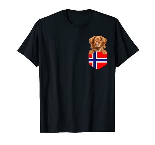 Norway Flag Duck Tolling Retrievers Dog In Pocket T-Shirt, Black