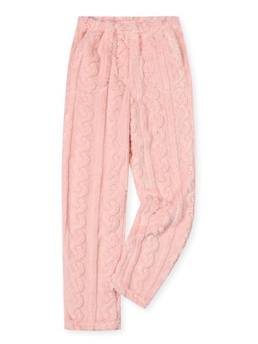 Umeyda Girl's Women's Fuzzy Pajama Pants Elastic Waist Fleece Plush Loungewear Pj Pants with Pockets, 6Years-XL