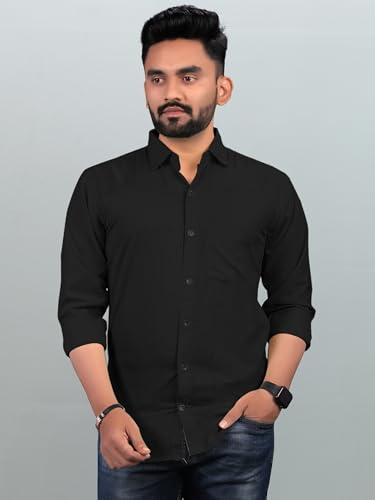 Image of Men Regular Fit Solid Spread Collar Casual Shirt