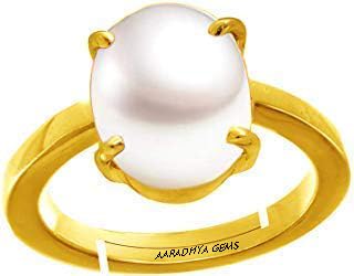 AARADHYA GEMS100% Certified Pearl 12.25 Ratti 11.00 Carat Natural Pearl Gemstone Original Certified moti Adjustable panchhdhaatu Gold Plated Ring for Men and Women-image-35