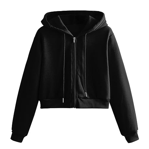 La mejor selección de Sudaderas sin capucha para Mujer favoritos de las personas. 42 Sudaderas con capucha para mujer, con forro polar, con cierre completa, manga larga, color liso, suéter, Negro -, S