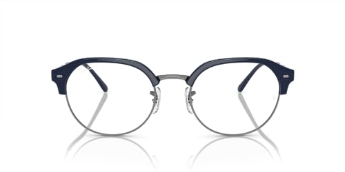 Ray-Ban RX7229 Round Prescription Eyewear Frames, Blue On Gunmetal/Demo Lens, 53 mm