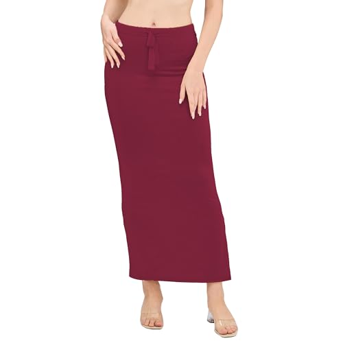 Image of DESI GIRL Satin Shimmer Stretchable Saree Shapewear Petticoat with Drawstring for Women | Mermaid fit Saree Petticoat with Side Slit for Easy Movement | Saree Shaper | Long inskirt