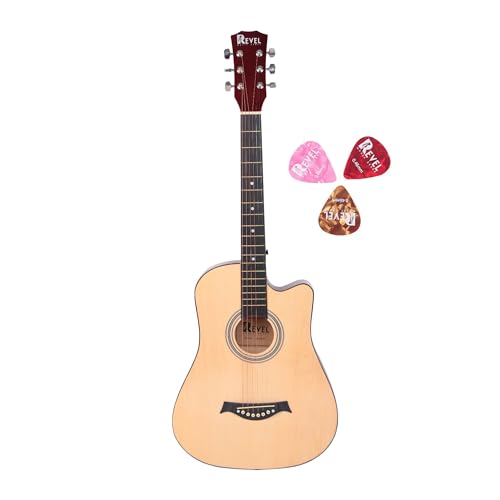 Image of Revel 38 Inch Glossy Acoustic Guitar for Beginners and Professionals with Signature Guitar Feel, Westwood Guitar Style Set with Picks. (NATURAL)