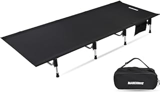 MARCHWAY Lightweight Folding Tent Camping Cot Bed with Lever Lock, Easy Setup Portable Compact for Outdoor Travel, Hunting, Hiking, Motorcycling, Support 330Lbs (Black)